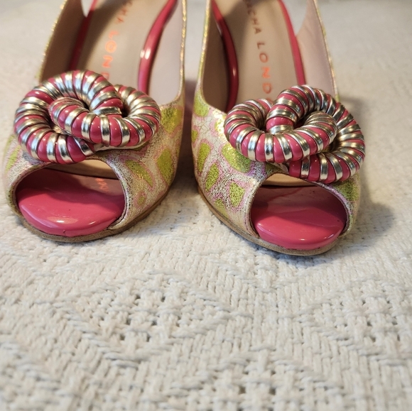 Sacha London Pink and Green Funky Women's Leather Heels Size 7 - Picture 3 of 10